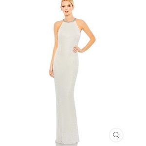 NWT Mac Duggal beaded halter neck column gown